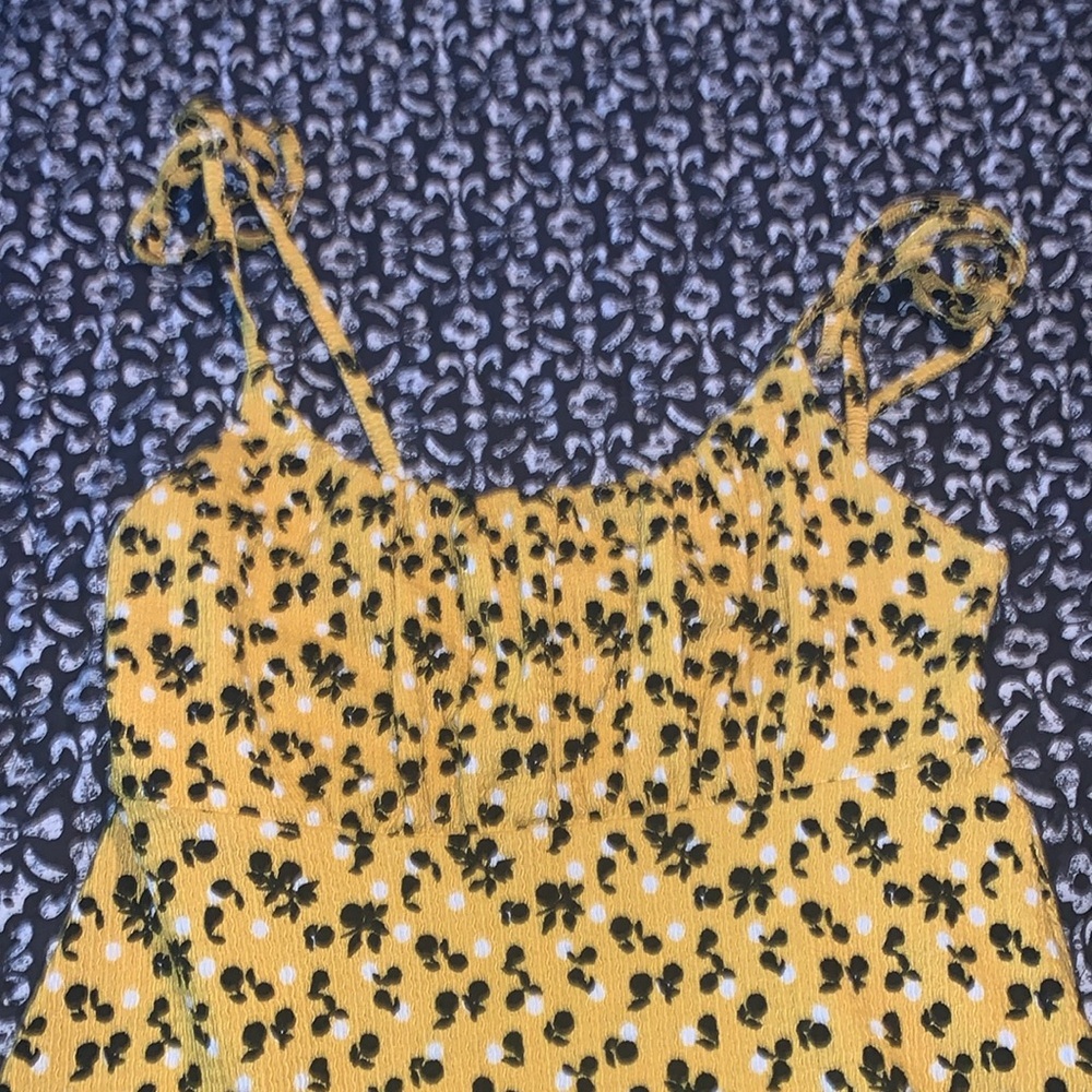 NWOT Topshop UK brand XS size 2 yellow tie up straps babydoll Ditsy dress - Picture 2 of 6